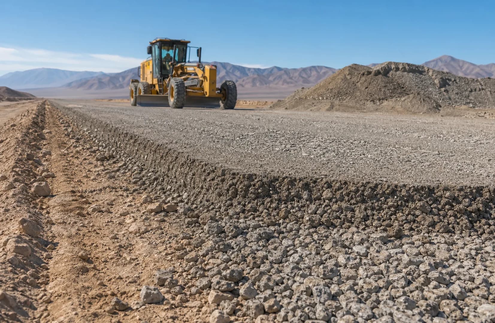 Proceso de construcción y compactación de base estabilizada en proyecto vial