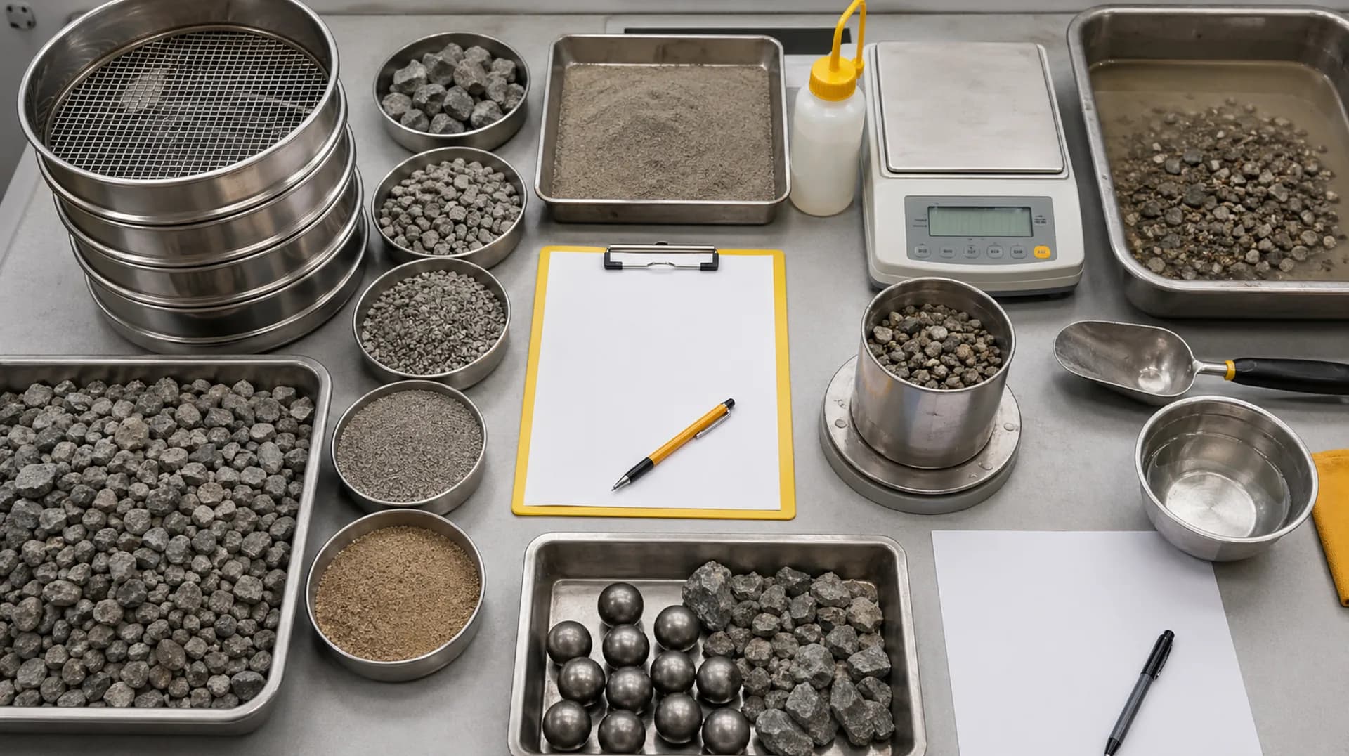 Diferentes ensayos normalizados para control de calidad de áridos en laboratorio