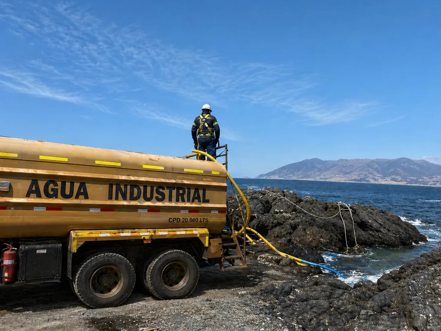 Camión aljibe Maxservicios en operación para transporte y distribución de agua